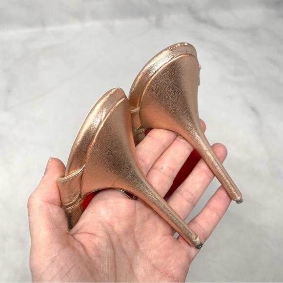 Christian Louboutin Rose Gold Strappy Twist Knot Leather Mule Sandal Heels 39.5 - Picture 8 of 14